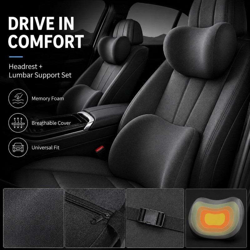 Комплект подушек для автомобил – обзор и цена Memory Foam Car Neck Pillow Lumbar Support
