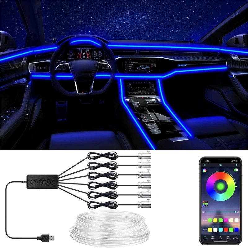 Гибкие EL-проводные фонари с у – обзор и цена Led Ambient Interior Car Lights App Control